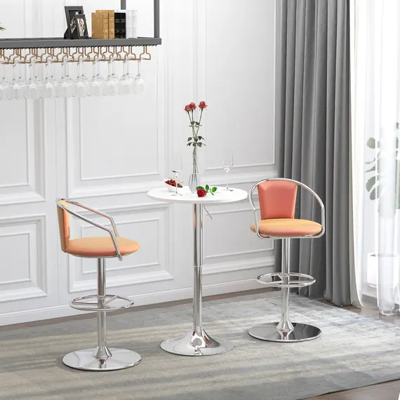Buy HOMCOM Bar Table Φ60cm Adjustable Height Round Bistro Table w/ Swivel Top Metal Frame Counter Surface Stylish Kitchen Conservatory White, 2 image