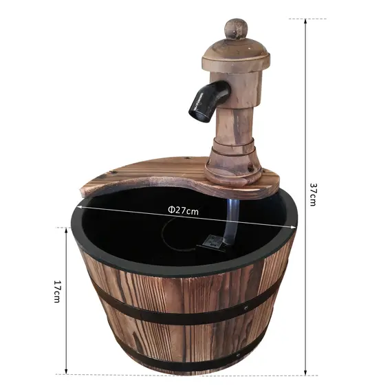 Buy Outsunny Wood Barrel Patio Water Fountain Garden Decorative Ornament Water Feature with Electric Pump (Type A), 3 image