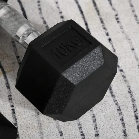 Buy HOMCOM 2x10kg Hex Dumbbells Set Rubber Dumbbells Weight Lifting Equipment Fitness Home Gym, 9 image