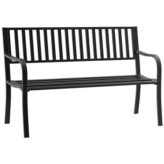 Buy Outsunny Metal Garden Bench Loveseat with Slatted Seat, Black