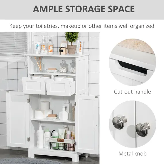 Buy kleankin Bathroom Cabinet, Free Standing Bathroom Storage Cabinet with 2 Drawers and Adjustable Shelf, Small Bathroom Storage Unit, White, 5 image