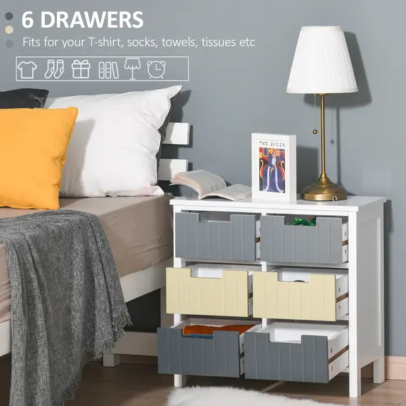 Buy HOMCOM 6 Drawer Storage Tower, Dresser Chest with Wood Top, Organiser Unit for Closets Bedroom Nursery Room Hallway, 5 image