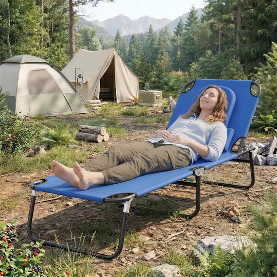 Buy Outsunny Reading Hole Sun Lounger - Blue, 9 image