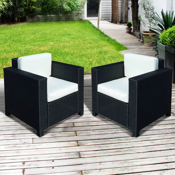 Buy Outsunny 2 Rattan Garden single Seater Chair All Weather Wicker Weave Single Sofa chair armchair Patio Black, 4 image