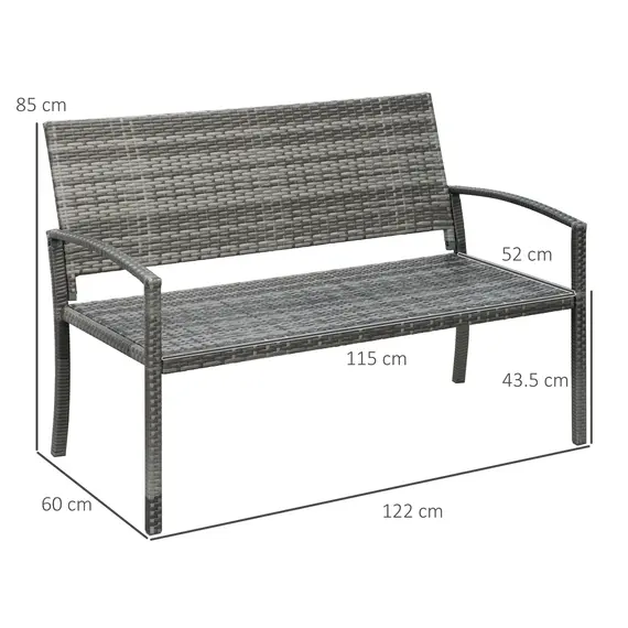 Buy Outsunny 2 Seater Poly Rattan Garden Bench, All Weather Wicker Garden Loveseat, Outdoor Seating Bench with 240 Load Capacity, Backrest and Armrests for Patio, Terrace, Balcony, Grey, 3 image