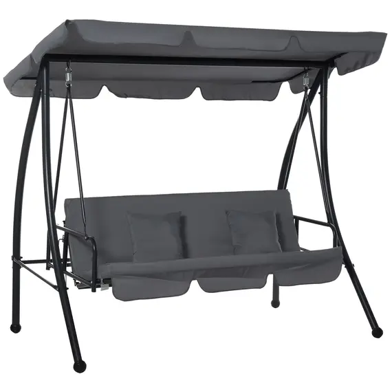 Buy Outsunny Outdoor 2-in-1 Swing Chair Lounger 3 Seater Garden Swing Seat Bed Convertible Tilt Canopy W/ Cushion, Dark Grey