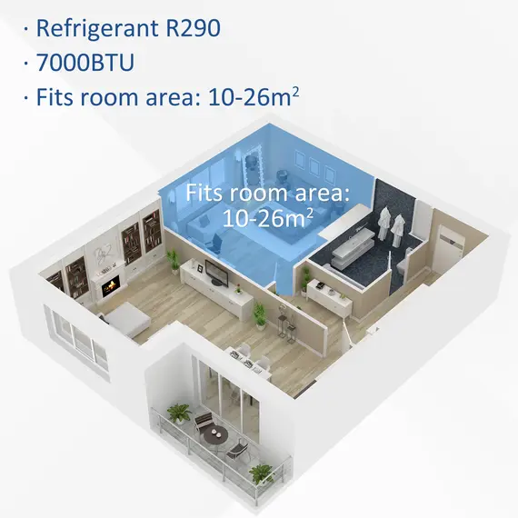 Buy HOMCOM 7000 BTU Portable Air Conditioner for Cooling Dehumidifier Fan, Air Conditioning Unit for Room up to 26m², with Remote, 24H Timer, Window Mount Kit, R290, A Energy Efficiency, 785W, 5 image