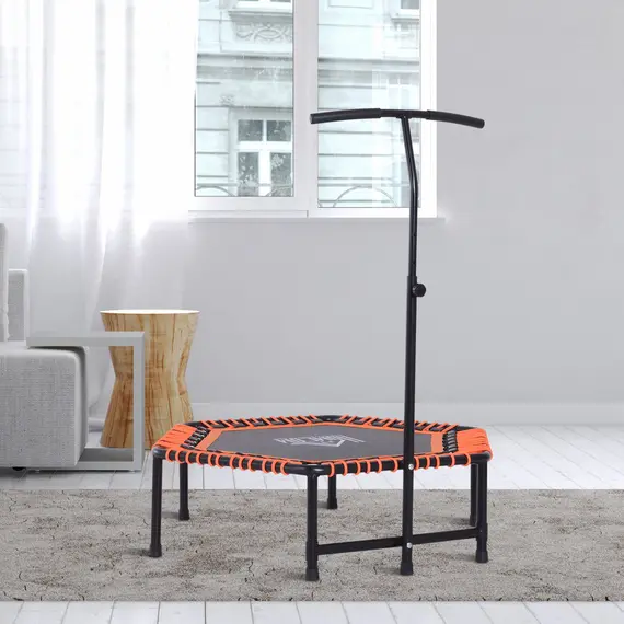 Buy HOMCOM Mini Trampoline W/Adjustable Handle Bar - Black/Orange, 2 image