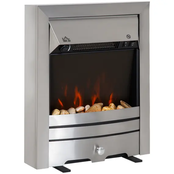 Buy HOMCOM 2KW Stainless Steel Electric Fireplace Pebble Burning Effect Heater Fire Flame Indoor Stove LED Lighting