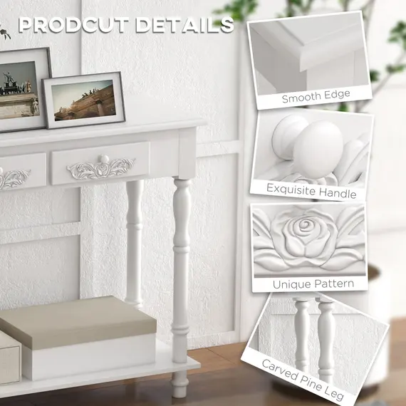 Buy HOMCOM Console Table Modern Sofa Side Desk with Storage Shelves Drawers for Living Room Entryway Bedroom White, 6 image