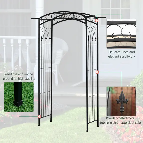Buy Outsunny 211cm Height Metal Garden Arch Arbor for Wedding Decor for Climbing Plants and Outdoor Decoration, 4 image