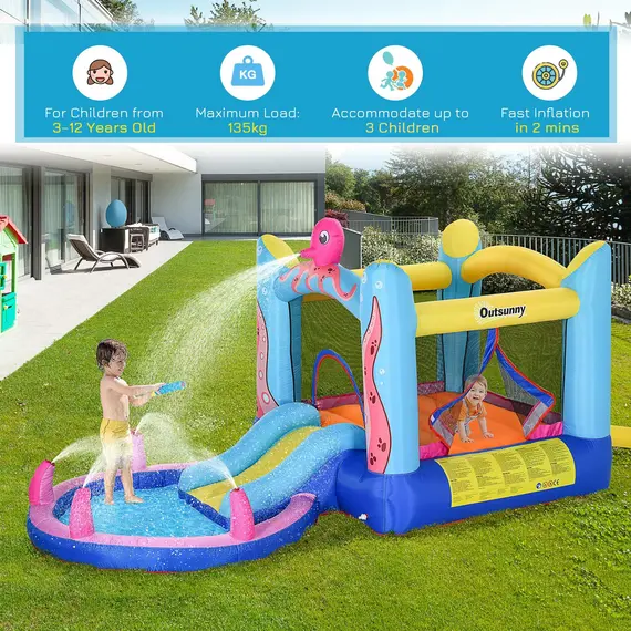 Buy Outsunny Bounce Castle Inflatable Trampoline Slide Pool Octopus Design 3.8 x 2 x 1.8m, 4 image