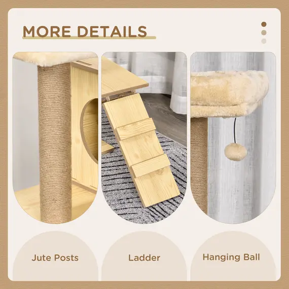 Buy PawHut 130cm Cat Tree for Indoor Cats, Multi-Level Plush Cat Tower, with Five Scratching Posts, Two Perches, Cat House, Hammock, 5 image