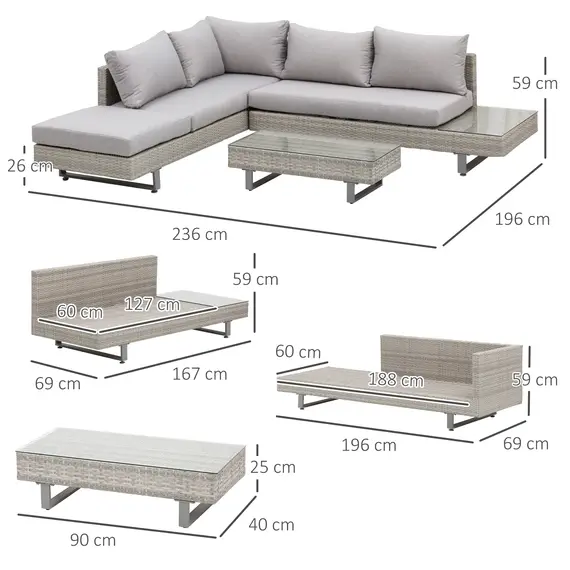 Buy Outsunny Three-Piece Corner Rattan Set, with Glass Tables, 3 image