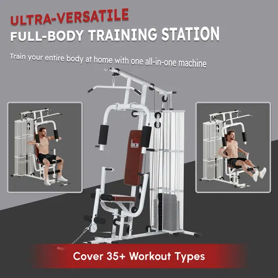 Buy HOMCOM Home Multi Gym Large Multifunction Sturdy Strength Training Machine for Home Workout, White, 3 image