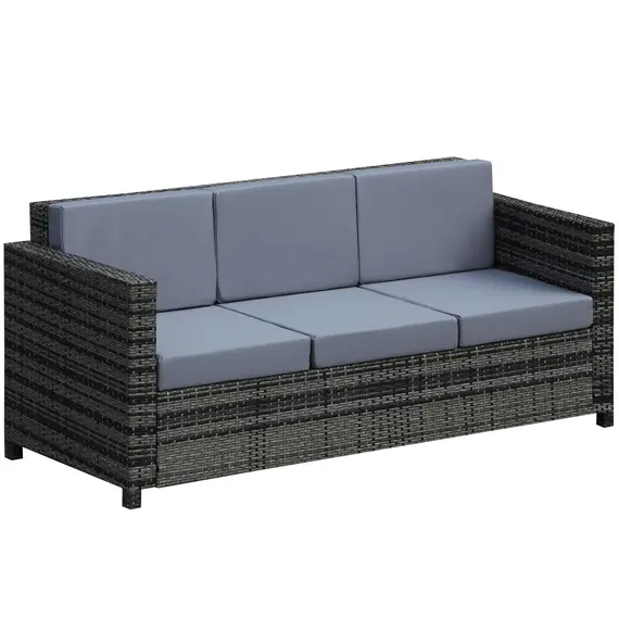 Buy Outsunny 3 Seater All Weather Outdoor Sofa, Garden Rattan Sofa with Cushions and Mental Frame, Grey