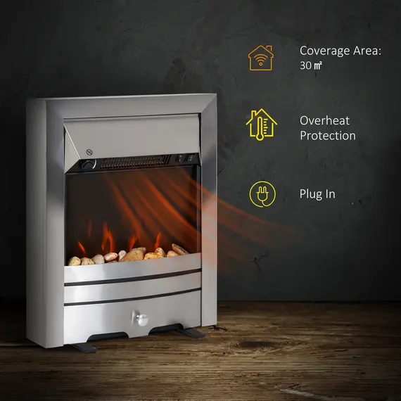 Buy HOMCOM 2KW Stainless Steel Electric Fireplace Pebble Burning Effect Heater Fire Flame Indoor Stove LED Lighting, 4 image