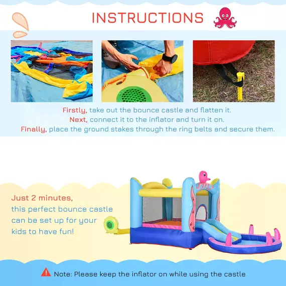 Buy Outsunny Bounce Castle Inflatable Trampoline Slide Pool Octopus Design 3.8 x 2 x 1.8m, 6 image