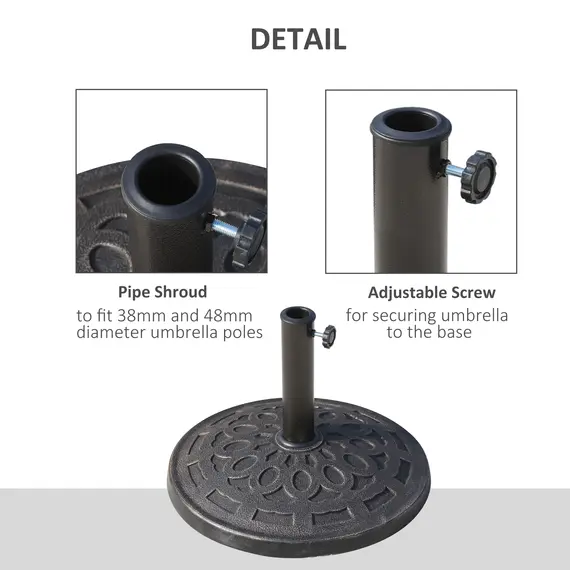 Buy Outsunny 14kg Round Garden Parasol Base Holder Decorative Resin Market Umbrella Stand with Adjustable Coupler, Bronze, 5 image
