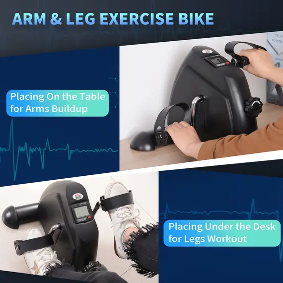 Buy HOMCOM Mini Exercise Bike, Portable Pedal Exerciser, Under Desk Bike with LCD Display for Legs and Arms Training, Black, 4 image