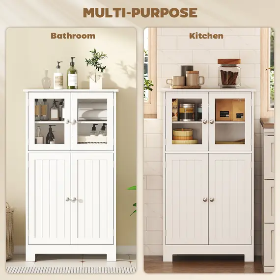 Buy kleankin Bathroom Floor Cabinet, Freestanding Kitchen Cupboard with 2 Drawers, Adjustable Shelves and Tempered Glass Door, Wooden  Storage Unit for Living Room Kitchen Hallway, 4 image