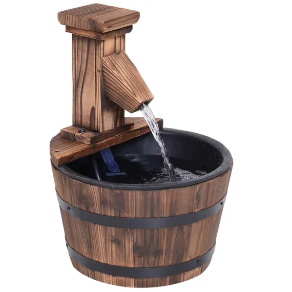 Buy Outsunny Wood Barrel Patio Water Fountain Garden Decorative Ornament Water Feature with Electric Pump
