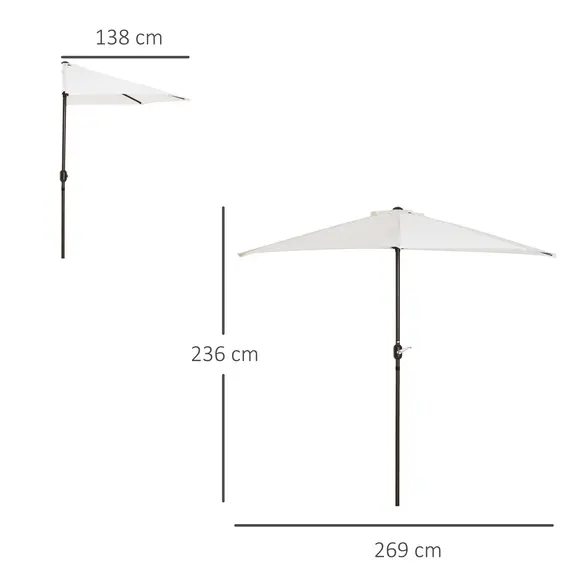 Buy Outsunny 2.7m Garden Half Parasol, Outdoor Balcony Umbrella with 5 Steel Ribs, Patio Sun Shade, Cream White, 3 image
