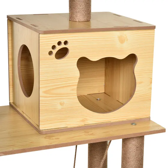 Buy PawHut 130cm Cat Tree for Indoor Cats, Multi-Level Plush Cat Tower, with Five Scratching Posts, Two Perches, Cat House, Hammock, 7 image