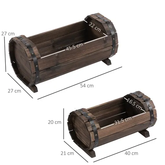 Buy Outsunny 2PCs 56L Wooden Planter Box Flower Plant Pot Outdoor Flower Beds Plant Box with Solid Wood Carbonized Colour, 2 image