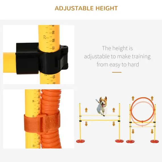 Buy Pawhut Dog Agility Equipment Portable Pet Training Obstacle Set for Dogs 5 Pieces w/ Adjustable High Jumping Pole, Jumping Ring, Weave Poles, Tunnel, 8 image