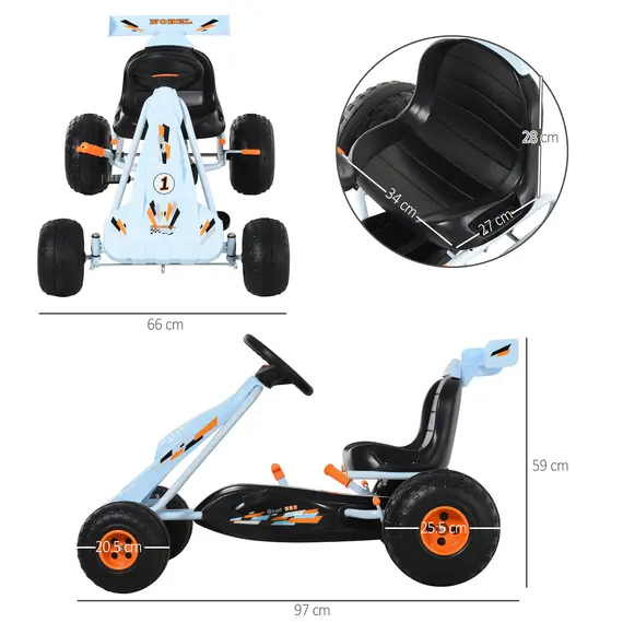 Buy HOMCOM Pedal Go Kart, Kids Ride On Race Car with Brake, Gears Shift, Steering Wheel, Adjustable Seat, Gift for Boys and Girls 3-6 Years Outdoor, Blue, 3 image