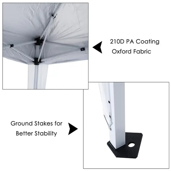 Buy Outsunny 3 M x 3 M Base/ 2.5 M x 2.5 M Top Pop Up Gazebo with Carry Bag, Height Adjustable Slant Leg Party Tent Instant Event Shelter for Garden, Patio, White, 6 image