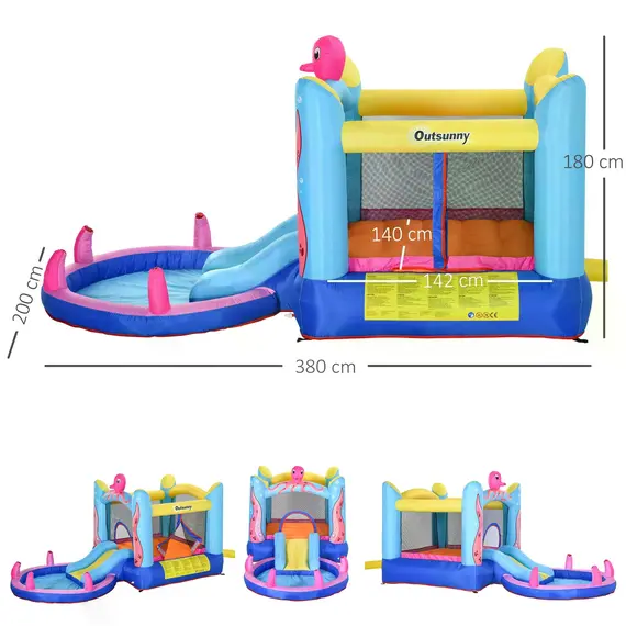 Buy Outsunny Bounce Castle Inflatable Trampoline Slide Pool Octopus Design 3.8 x 2 x 1.8m, 3 image