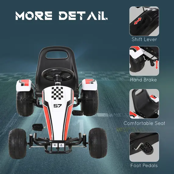 Buy HOMCOM Kids Children Pedal Go Kart Manual Ride On Car w/ Brake Gears Steering Wheel Adjustable Seat 4 Smooth Wheels Racing-Style White 104 x 66 x 57 cm, 5 image