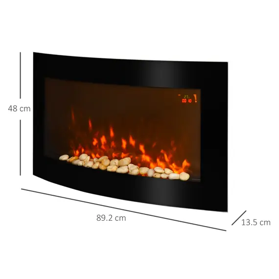 Buy HOMCOM Led Wall Mounted Fireplace Curved Glass Electric Fire Place Fire Place 7 Colour Side Lights Slimline, 1000/2000W, 89.2cm x 48cm, 3 image