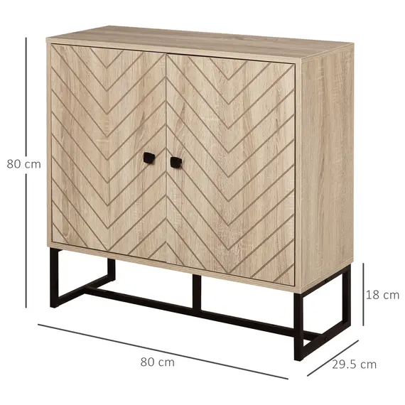 Buy HOMCOM MDF 2-Tier Storage Cabinet Steel Frame Handles Tabletop Unique Home Style Organiser, 80H x 80L x 29.5Wcm-Oak, 3 image