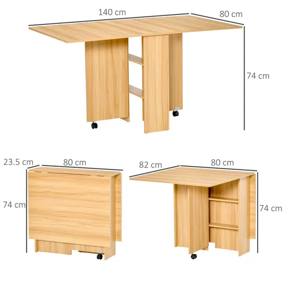 Buy HOMCOM Folding Dining Table, Drop Leaf Table for Small Spaces, Foldable Rectangular Tabletop with Storage Shelves for Kitchen, Dining Room, Teak, 3 image