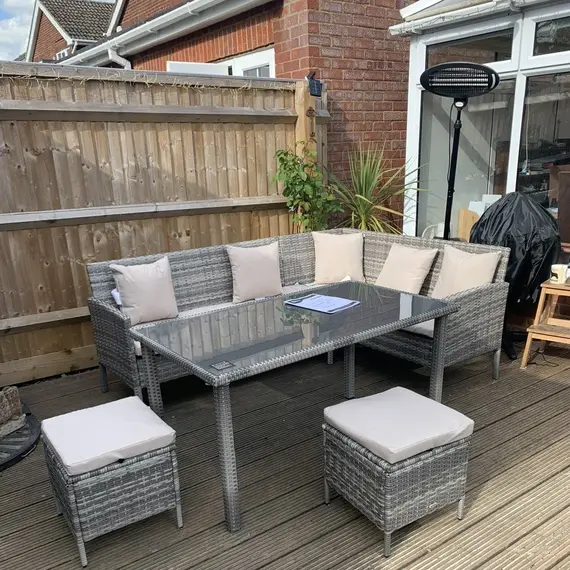 Buy Outsunny 6-Seater Rattan Dining Set Sofa Table Footstool Outdoor w/ Cushion Garden Furniture, 9 image