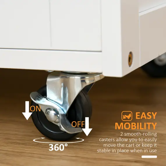 Buy HOMCOM Modern Kitchen Trolley, Rolling Island Storage Cart with Drawer, 9-bottle Wine Rack, Door Cabinets, Wooden Countertop, White, 5 image