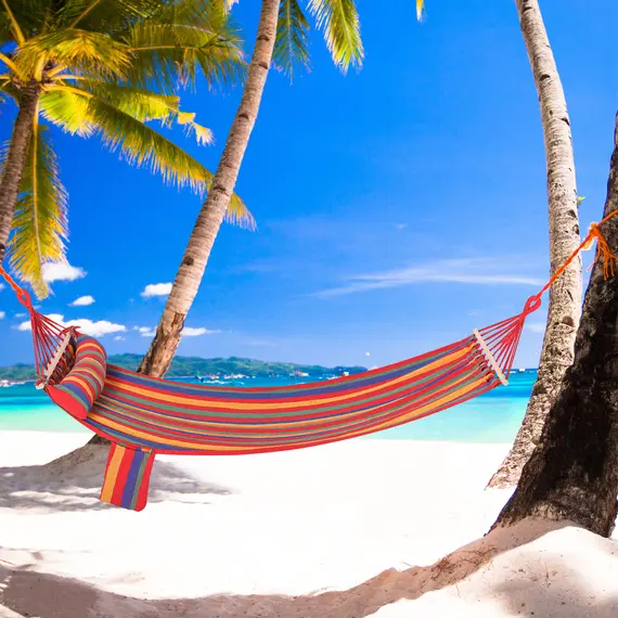 Buy Outsunny Cotton Hammock, Soft Portable Swing Sleeping w/ Headrest & Side Pocket, Deluxe Swing Chair for Beach, Garden, Bedroom, Patio, Porch, Indoor, Outdoor, 270 x 80 cm, Rainbow Stripes, 2 image