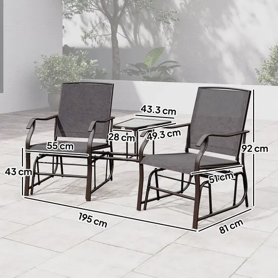 Buy Outsunny Gliding Jack and Jill Seat, with Glass-Top Table - Brown/Grey, 3 image