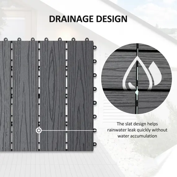 Buy Outsunny WPC Interlocking Decking Tiles, Pack of 11 Interlocking Patio Paving Slabs, 30 x 30 x 2.2 cm, Grey, 5 image