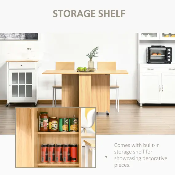 Buy HOMCOM Folding Dining Table, Drop Leaf Table for Small Spaces, Foldable Rectangular Tabletop with Storage Shelves for Kitchen, Dining Room, Teak, 5 image