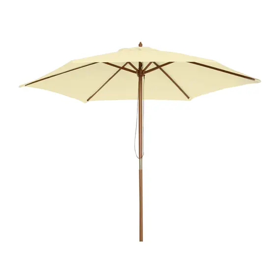 Buy Outsunny 2.5m Wood Garden Parasol Sun Shade Patio Outdoor Wooden Umbrella Canopy, Table Market Umbrella with Vent, 38mm Pole, Rope Pulley Mechanism, Cream White