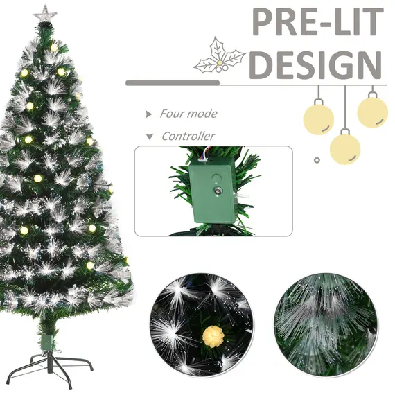 Buy HOMCOM 5ft White Light Artificial Christmas Tree w/ 180 LEDs Star Topper Tri-Base Full Bodied Seasonal Decoration Pre-Lit Home, 6 image