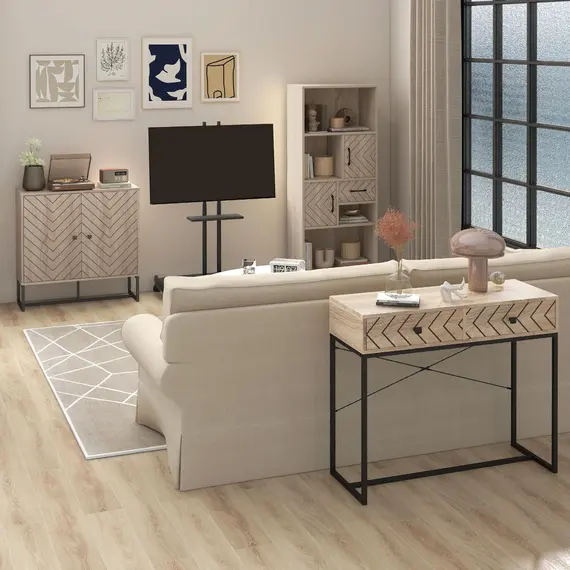 Buy HOMCOM MDF 2-Tier Storage Cabinet Steel Frame Handles Tabletop Unique Home Style Organiser, 80H x 80L x 29.5Wcm-Oak, 7 image
