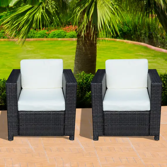 Buy Outsunny 2 Rattan Garden single Seater Chair All Weather Wicker Weave Single Sofa chair armchair Patio Black, 3 image