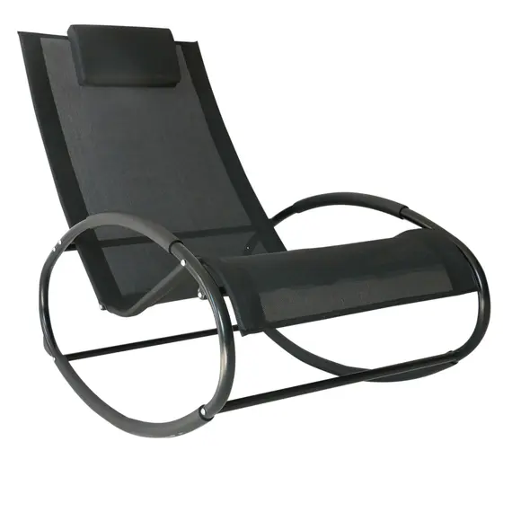 Buy Outsunny Rocking Chair Sun Lounger Recliner Rocker Texteline Fabric Patio Garden Relaxer with Pillow, Black