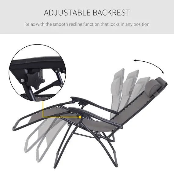 Buy Outsunny Zero Gravity Chair Metal Frame Texteline Armchair Outdoor Folding and Reclining Sun Lounger with Head Pillow for Patio Decking Gardens Camping, Grey, 6 image