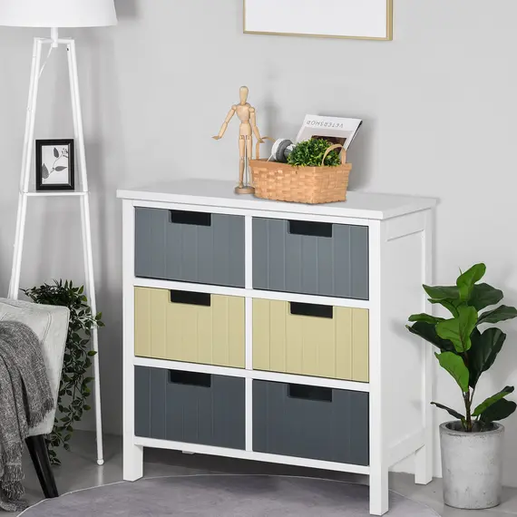 Buy HOMCOM 6 Drawer Storage Tower, Dresser Chest with Wood Top, Organiser Unit for Closets Bedroom Nursery Room Hallway, 2 image